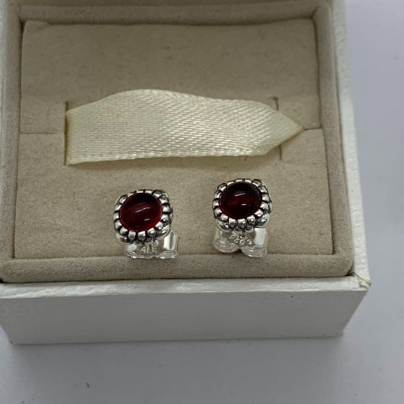 Pandora January Dark Red Birthday Bloom Earrings Birthstone Stud Earrings - Picture 1 of 6